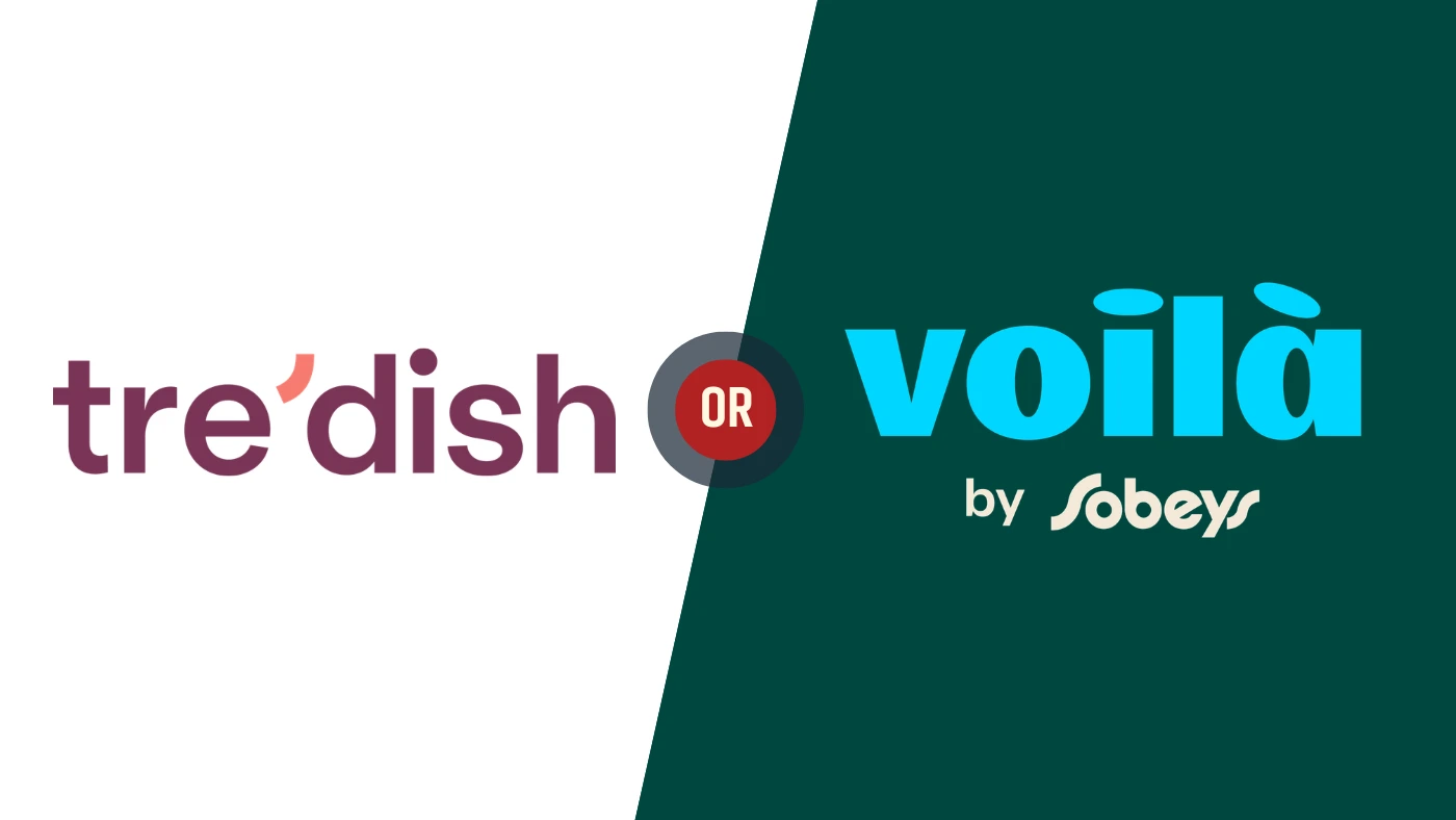 Tre'dish vs Voilà by Sobeys logo comparison for grocery delivery services in Toronto